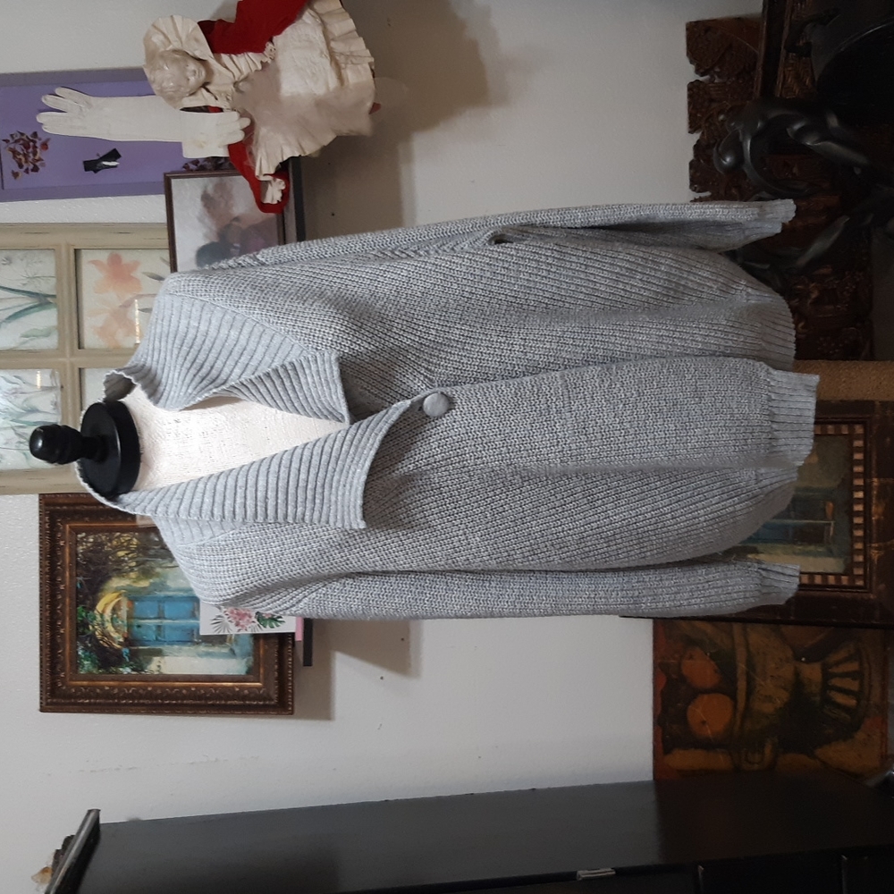 Womens gray knit Sweater jacket Cardigan long sleeve Plus 2X WOMAN WITHIN b41
